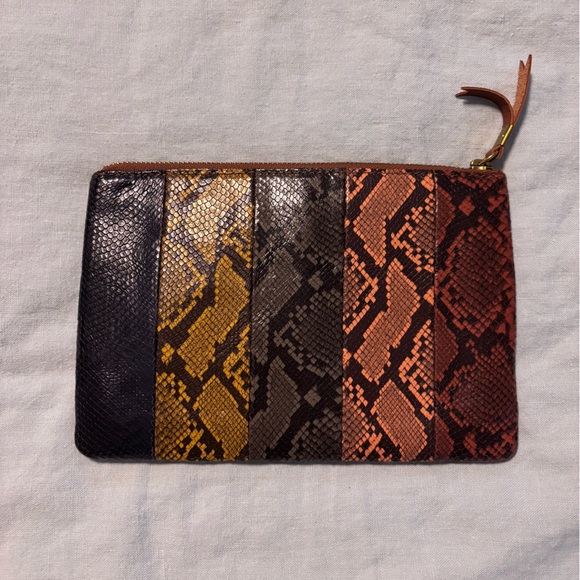 NWT Madewell Leather Pouch Clutch Colorblock Snake Embossed Edition - Picture 2 of 4